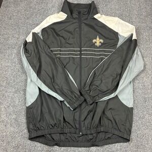 NFL New Orleans Saint Windbreaker Jacket Men XL Black Grey Full Zip Fleur-De-Lis